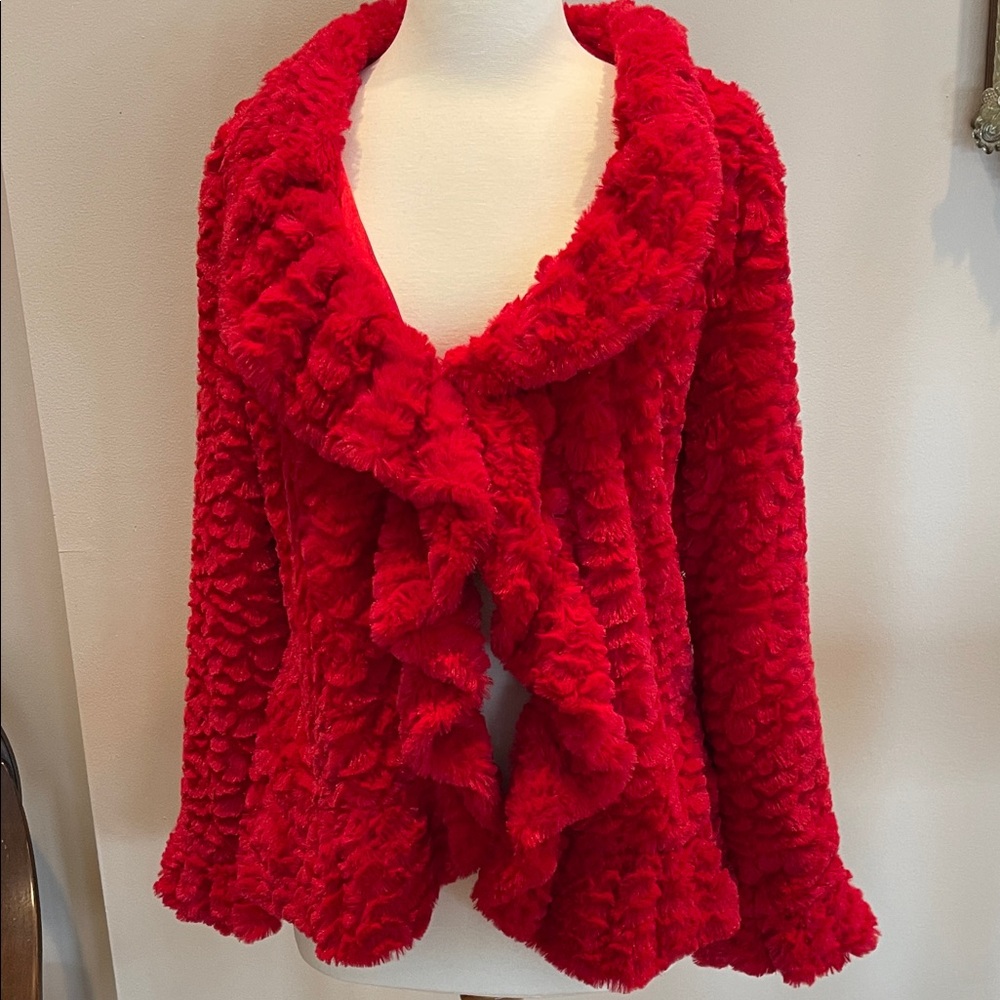 Red Faux Fur Jacket ladies Medium